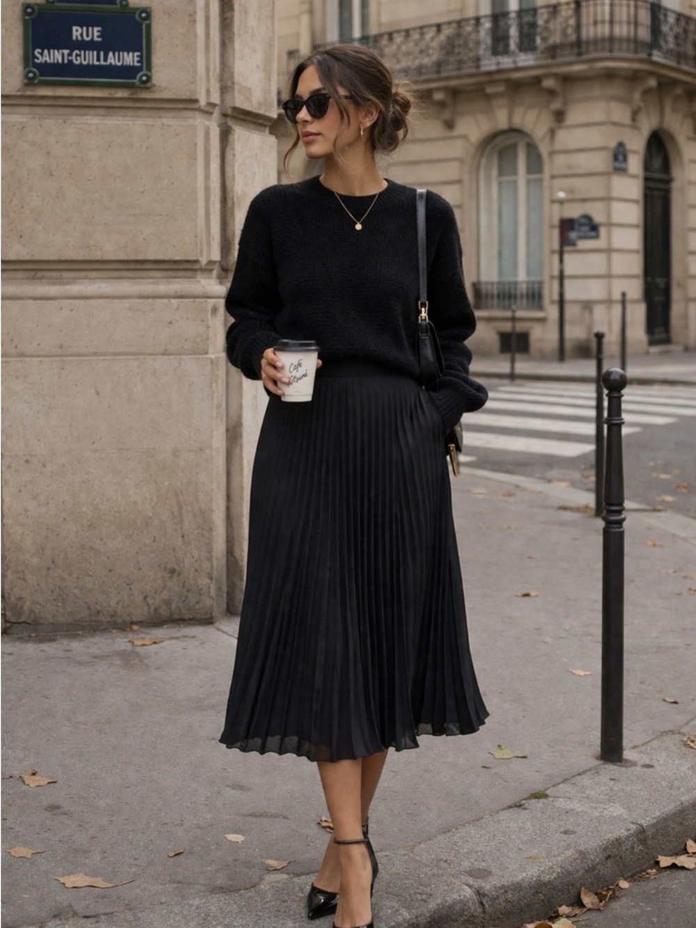 Pleated Black Midi Skirt Size Large Flowy Contemporary Minimal Staple Capsule